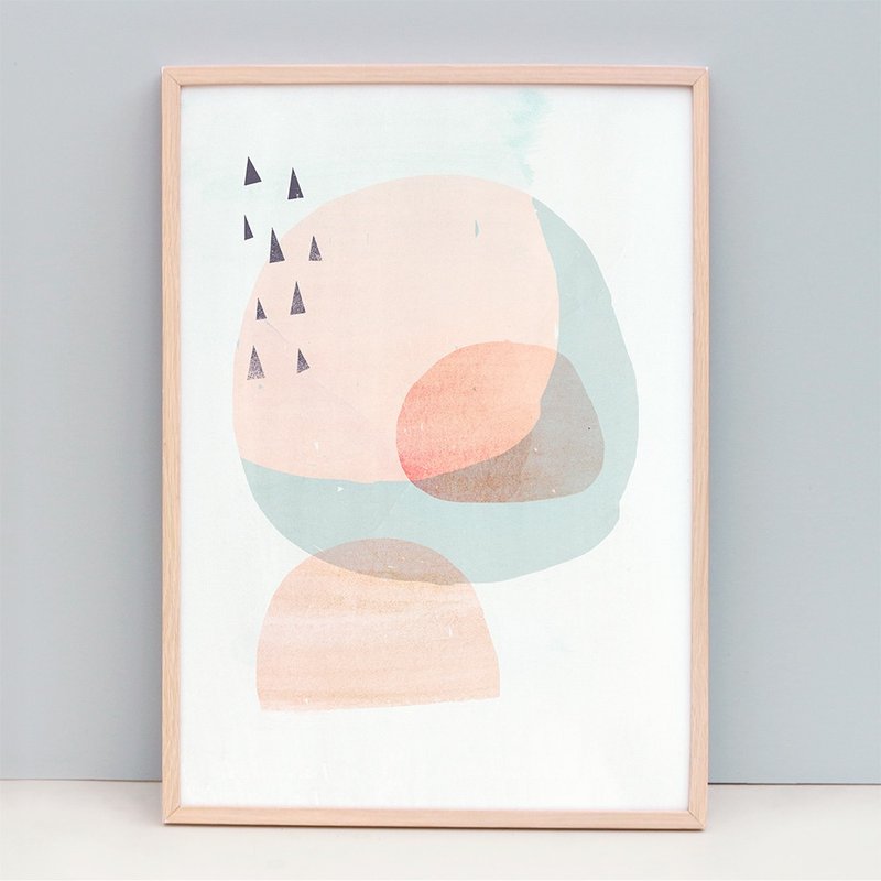 Modern Fine Art Print with Peach Circles and Triangles (Unframed) - 海报/装饰画/版画 - 纸 多色