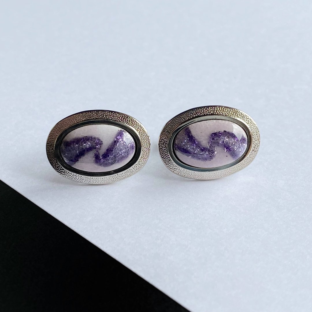 Andromeda [Amethyst Amethyst] Cuff Button Cufflinks Sterling Silver Foil Chirashi Cloisonne - 袖扣 - 其他材质 紫色