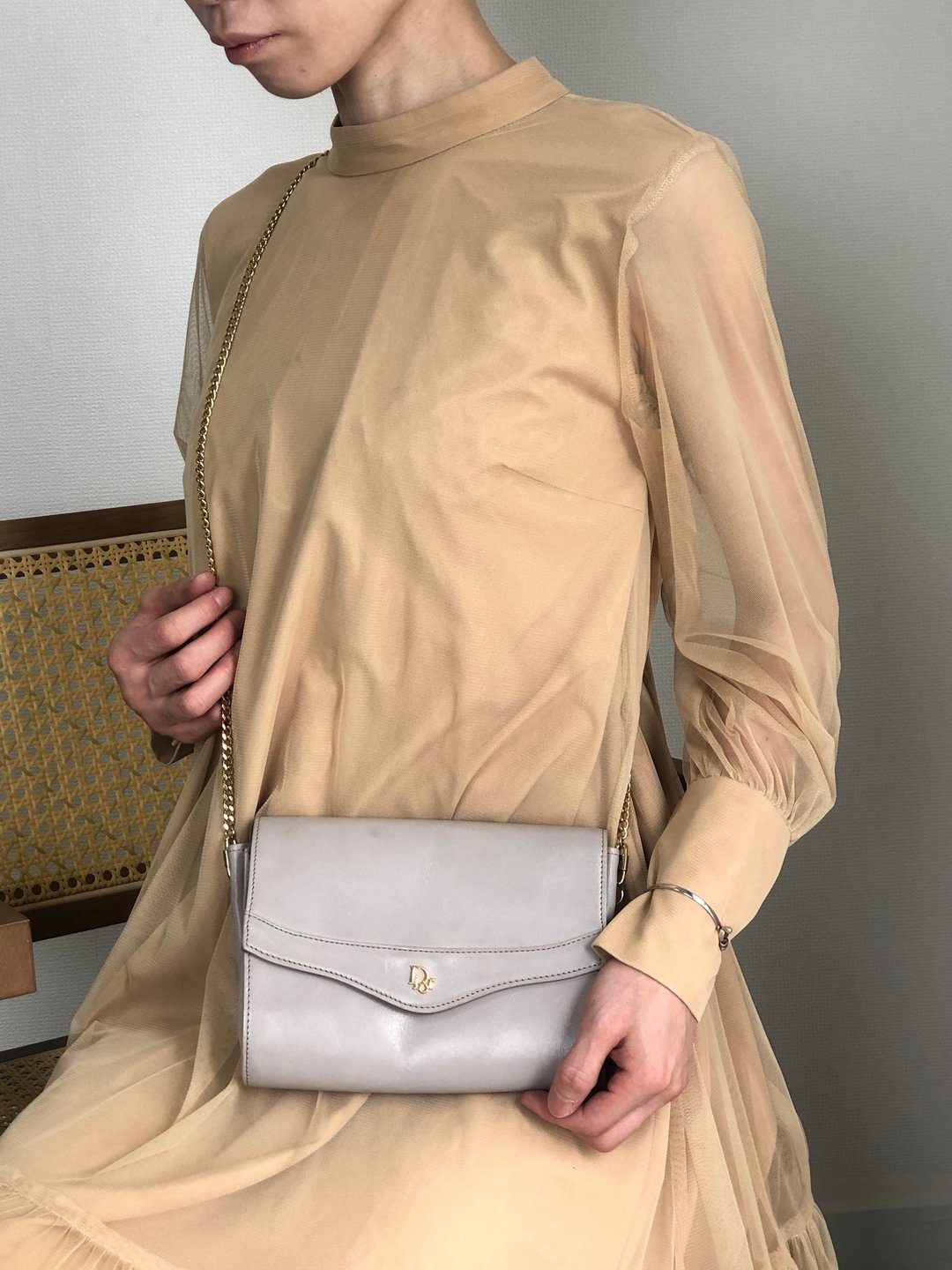 【日本直送名牌中古包】Christian Dior 克里斯汀·迪奥 肩背包 灰色 DIOR 皮革 链条肩背包 kynndd - 侧背包/斜挎包 - 真皮 灰色