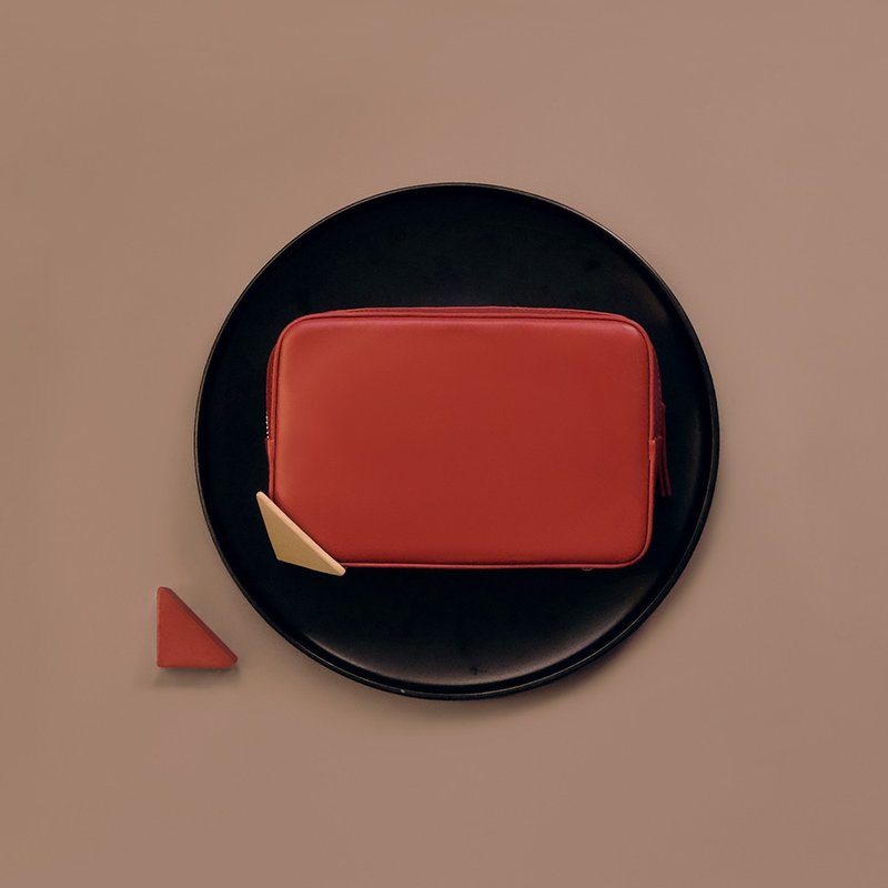 TREBLE Z / B&R 新款真皮方形切口拼接设计单肩挎包潮流腰包 红色 - 侧背包/斜挎包 - 真皮 红色