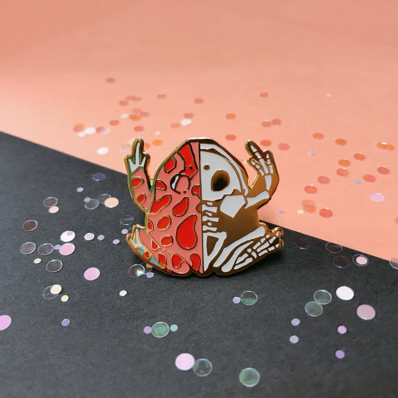 粉红解剖角蛙 草莓蛙 两生类 青蛙 珐琅金属徽章/胸章/胸针/别针 - 徽章/别针 - 其他金属 粉红色