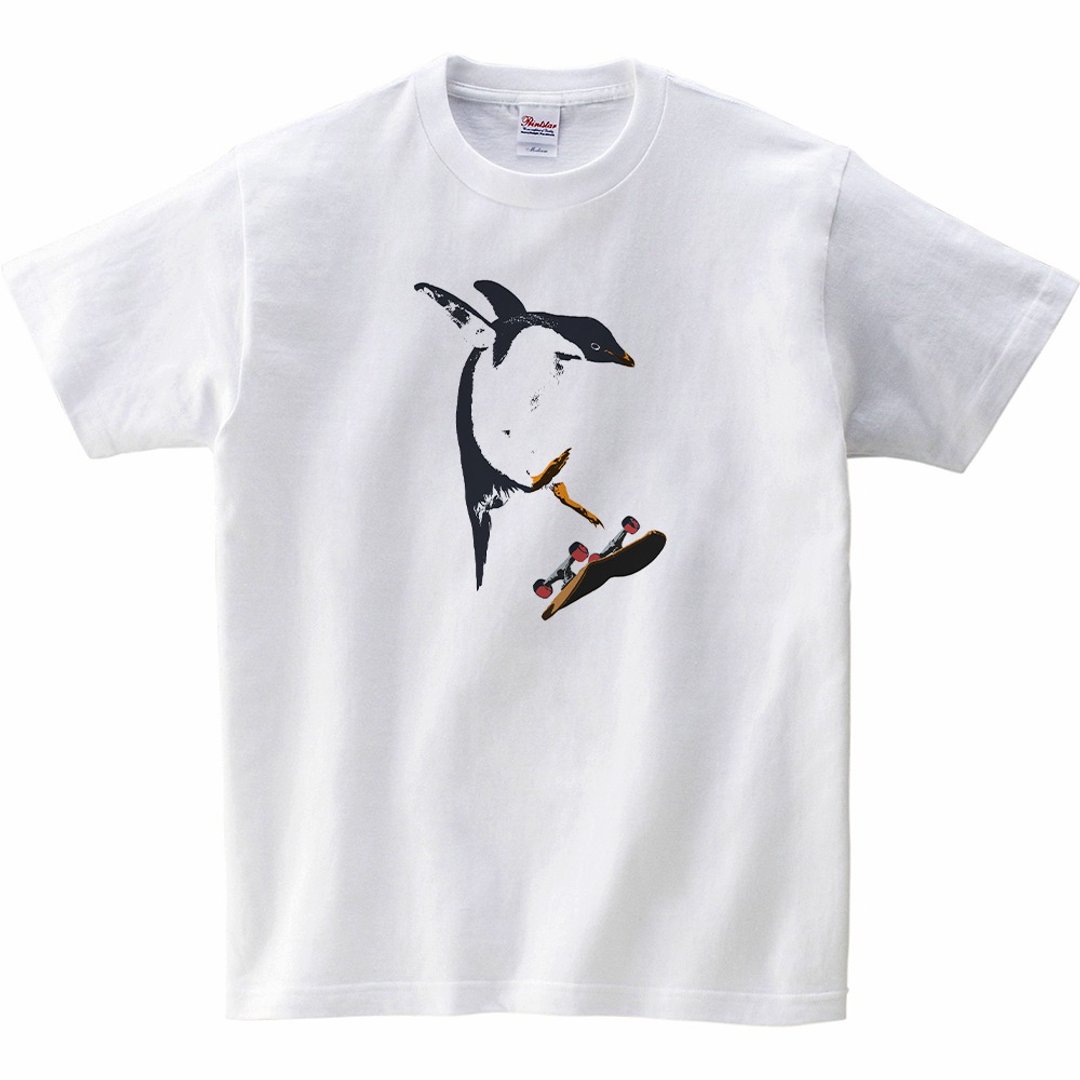 Kids T-shirt / SK8 Penguin - 童装上衣 - 棉．麻 白色