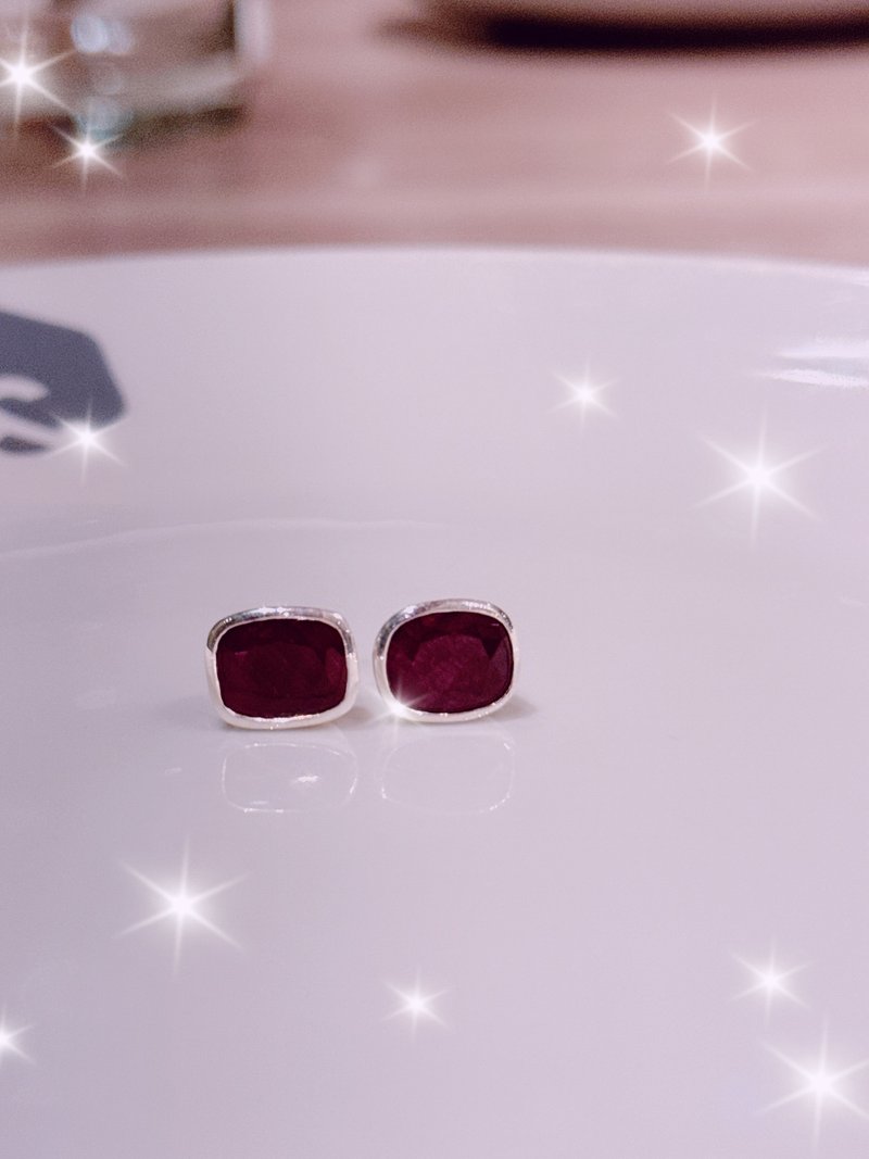 红宝传奇 - 耳环/耳夹 - 纯银 红色