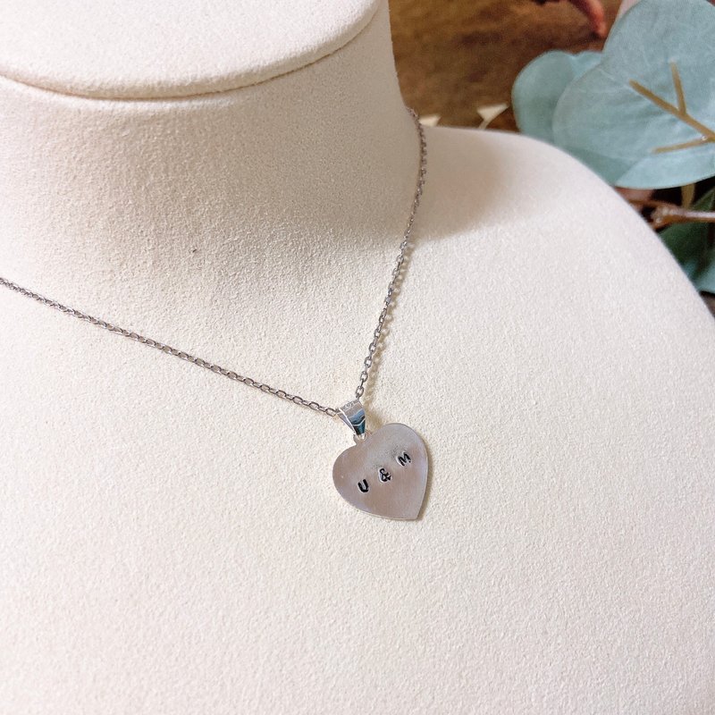 925纯银爱心可刻字 银项链 手工深刻英文数字图案 圣诞 礼物 - 项链 - 纯银 银色