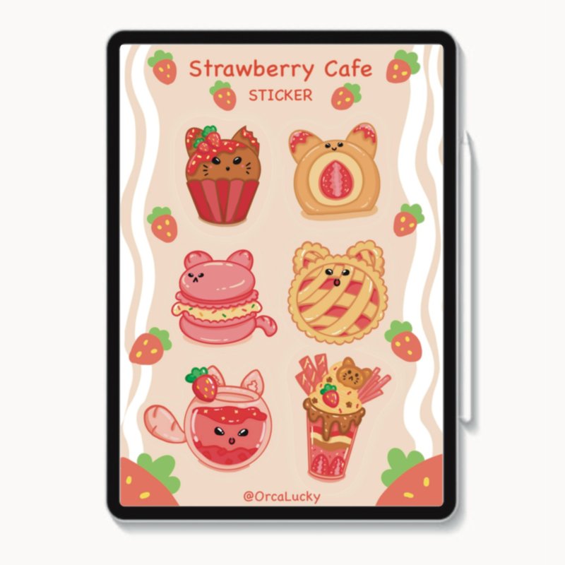 Digital Stricker Strawberry Cafe (For Goodnotes, etc.) Send files via Email. - 电脑手机桌布/贴图/App 图示 - 其他材质 