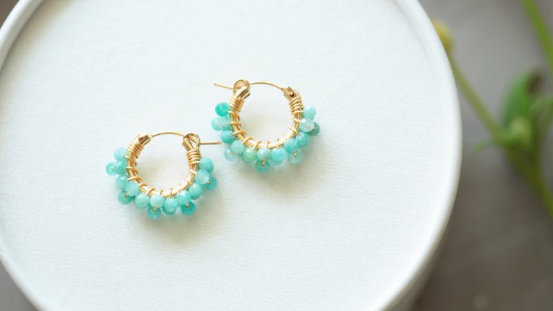 HappyCircle1.5cm│天河石裙摆款 耳夹 生日 礼物  天然石 14KGF - 耳环/耳夹 - 半宝石 绿色