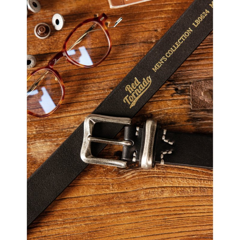 手工复古皮带 美式复古 意大利牛皮 3.5厘米 金属线条花纹 - 皮带/腰带 - 真皮 黑色