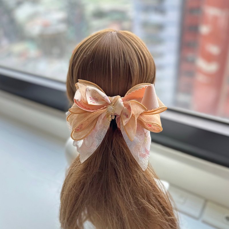 卷边纱蕾丝蝴蝶结相交夹香蕉夹仙女夹发夹-幻彩粉橘色 - 发饰 - 其他材质 橘色