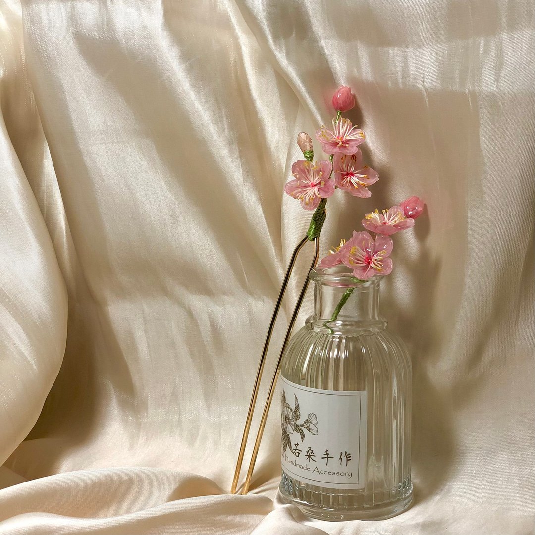 【生花】枝垂樱I初放。樱花发簪。树脂花饰。樱花季。 - 发饰 - 树脂 粉红色