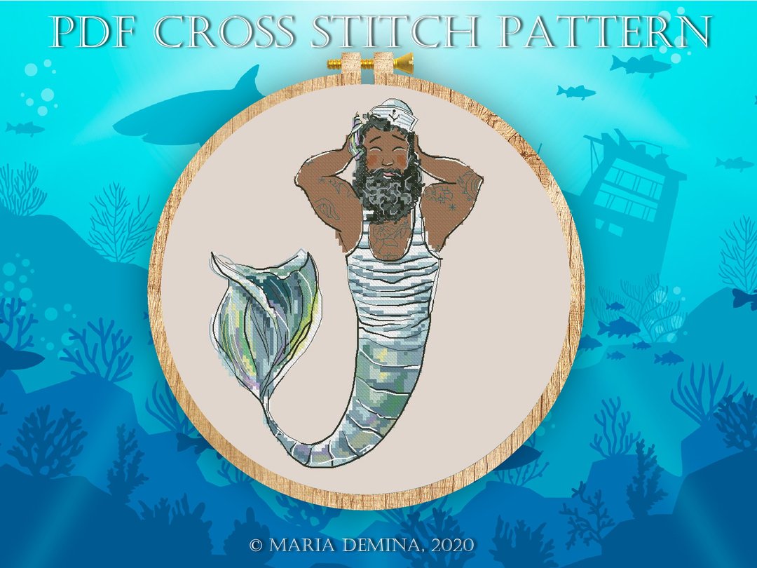 Merman (marine-striped) PDF cross stitch pattern - 手工艺教程/工具书 - 其他材质 