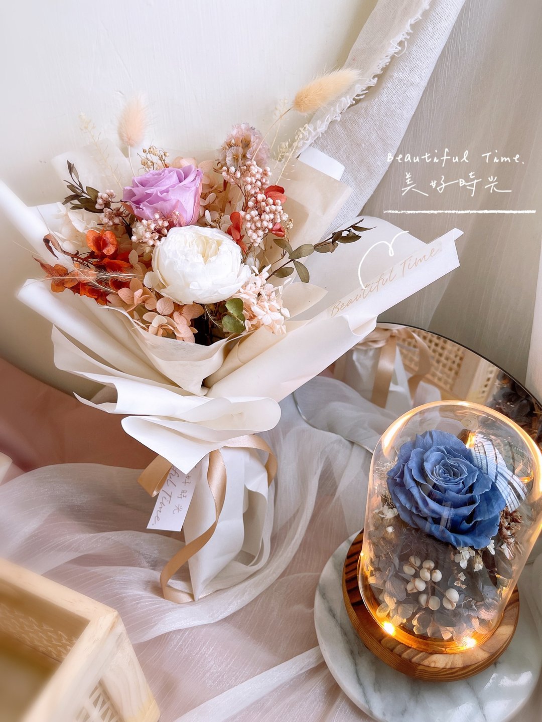 唯美浪漫风格 | 庭园玫瑰永生花花束、不凋花花束 - 干燥花/捧花 - 植物．花 透明
