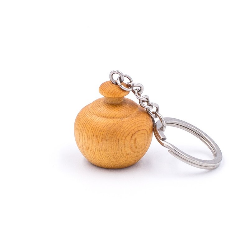 台湾桧木聚宝盆钥匙圈 雷射雕刻定制刻字 招财开运小物 商业赠礼 - 钥匙链/钥匙包 - 木头 金色