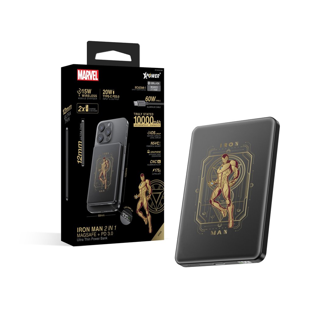 XPower x Marvel钢铁侠系 M10K 10000mAh PD+磁吸无线外置充电器 - 充电宝/传输线 - 其他金属 黑色