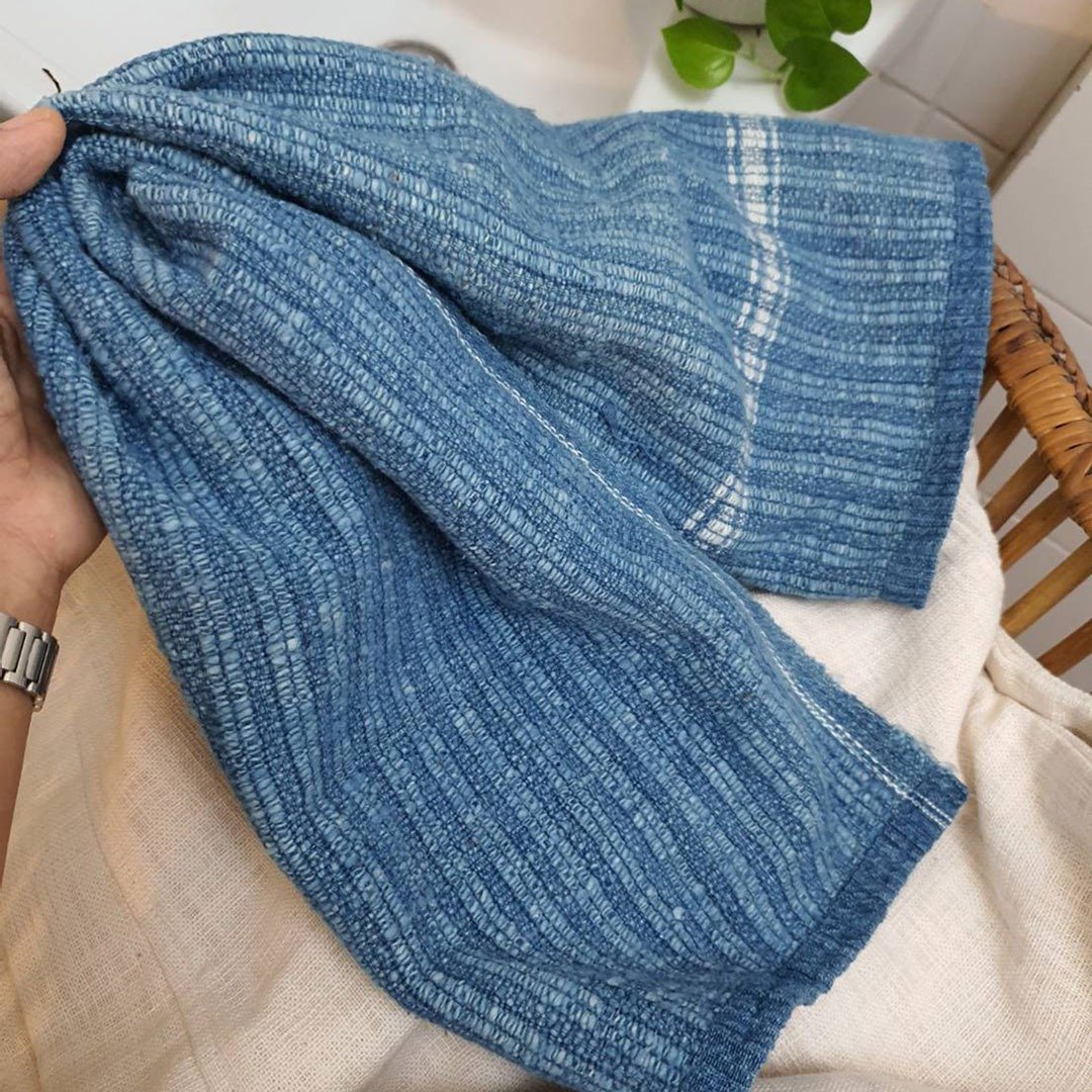 Hand Spun Cotton Hair Towel, Indigo, Blue - 毛巾浴巾 - 棉．麻 蓝色