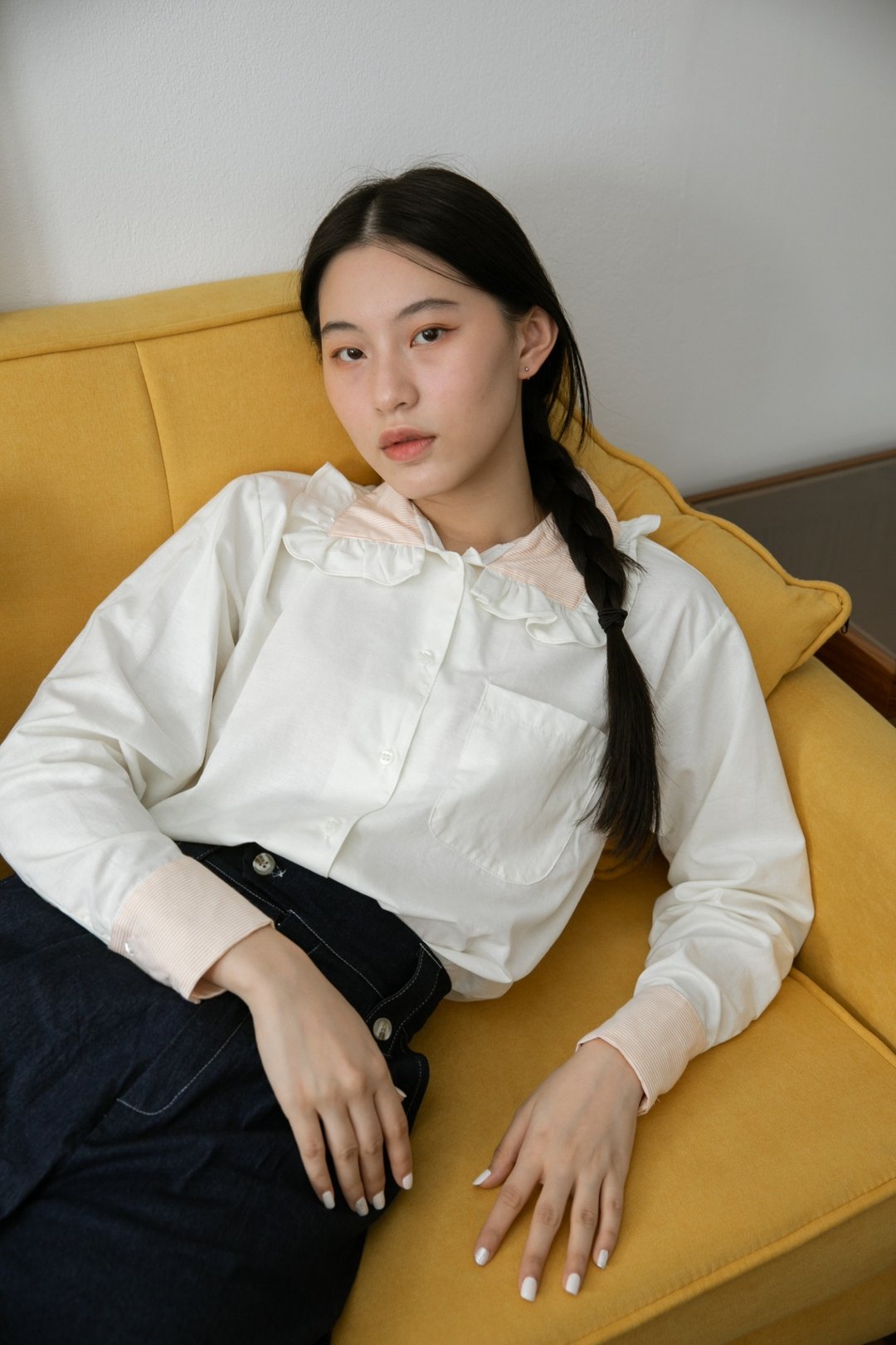 Highestjump Greta shirt (peach) - 女装衬衫 - 棉．麻 蓝色