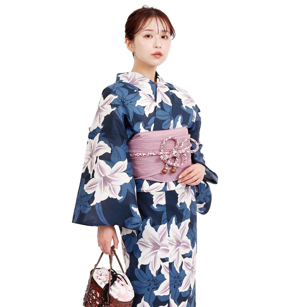 日本 和服 浴衣 女性 浴衣 腰封 2件组 S/F Size x23S/F-15 - 其他 - 棉．麻 蓝色