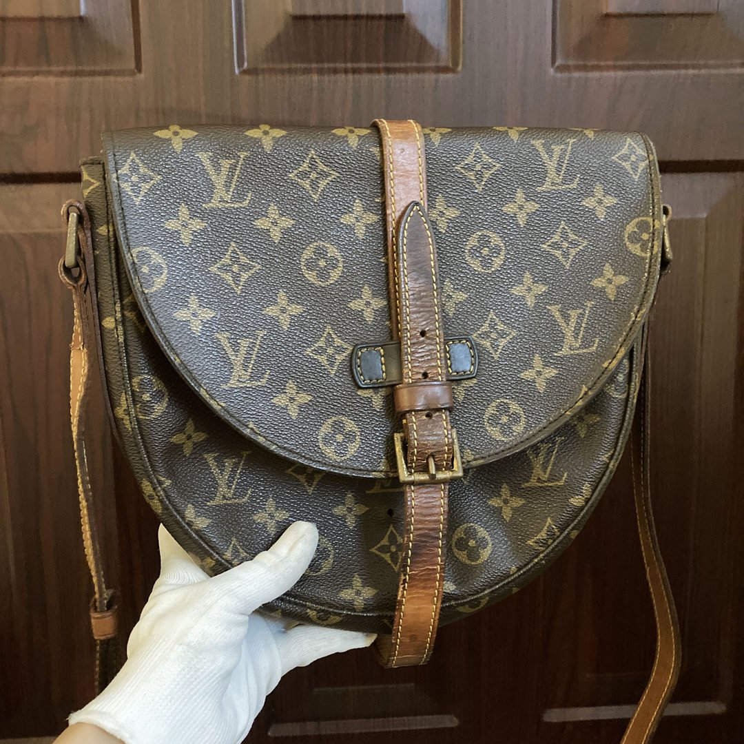 LV 真皮加PVC 经典老花 马鞍包法国制 少见 古董包 复古 - 手提包/手提袋 - 其他材质 咖啡色