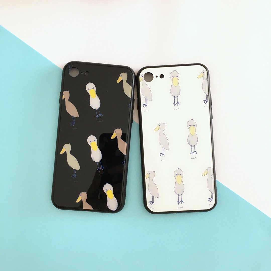 chippitomu Shoebill tempered glass iPhone case - 手机壳/手机套 - 玻璃 白色