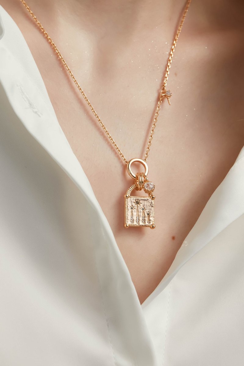 托帕石 星空 挂锁 天蝎座 镀金 颈链 - 项链 - 玫瑰金 金色