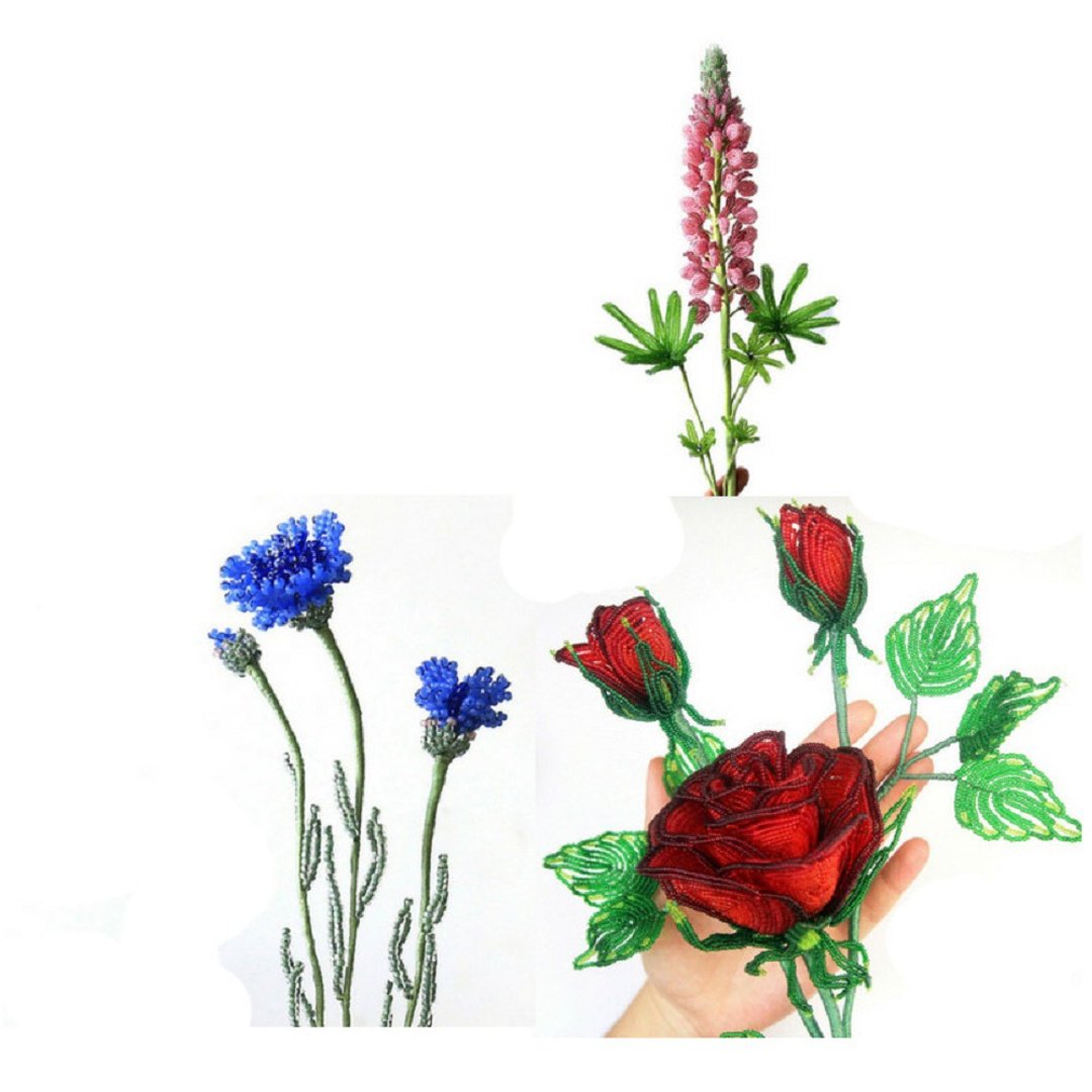 Digital Download - PDF | Beaded Flowers pattern | lupine, rose, cornflower - 手工艺教程/工具书 - 其他材质 