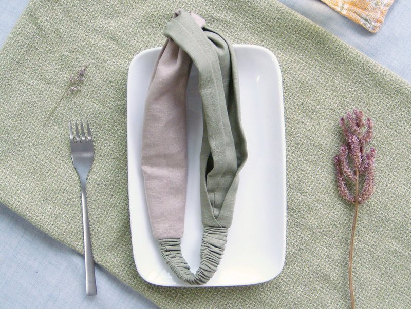 抹茶普洱牛奶糖－　千晨 双环 手工 松紧 发带 - 发饰 - 棉．麻 绿色