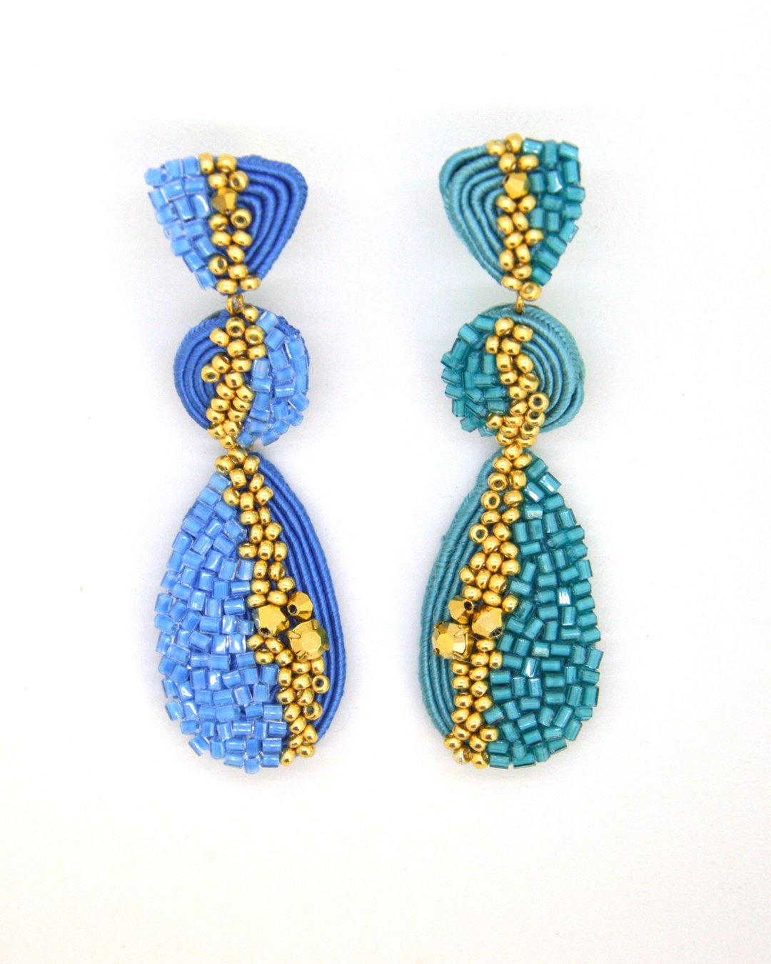 Mismatched Fiolent earrings in aqua bohemica and azure colour - 耳环/耳夹 - 其他材质 多色