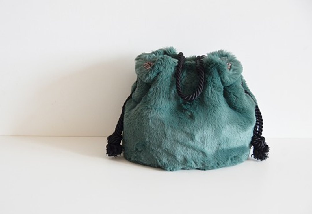 Limited Quantity! 2way Luxury Eco-Fur Marine Bag Antique Green - 手提包/手提袋 - 棉 