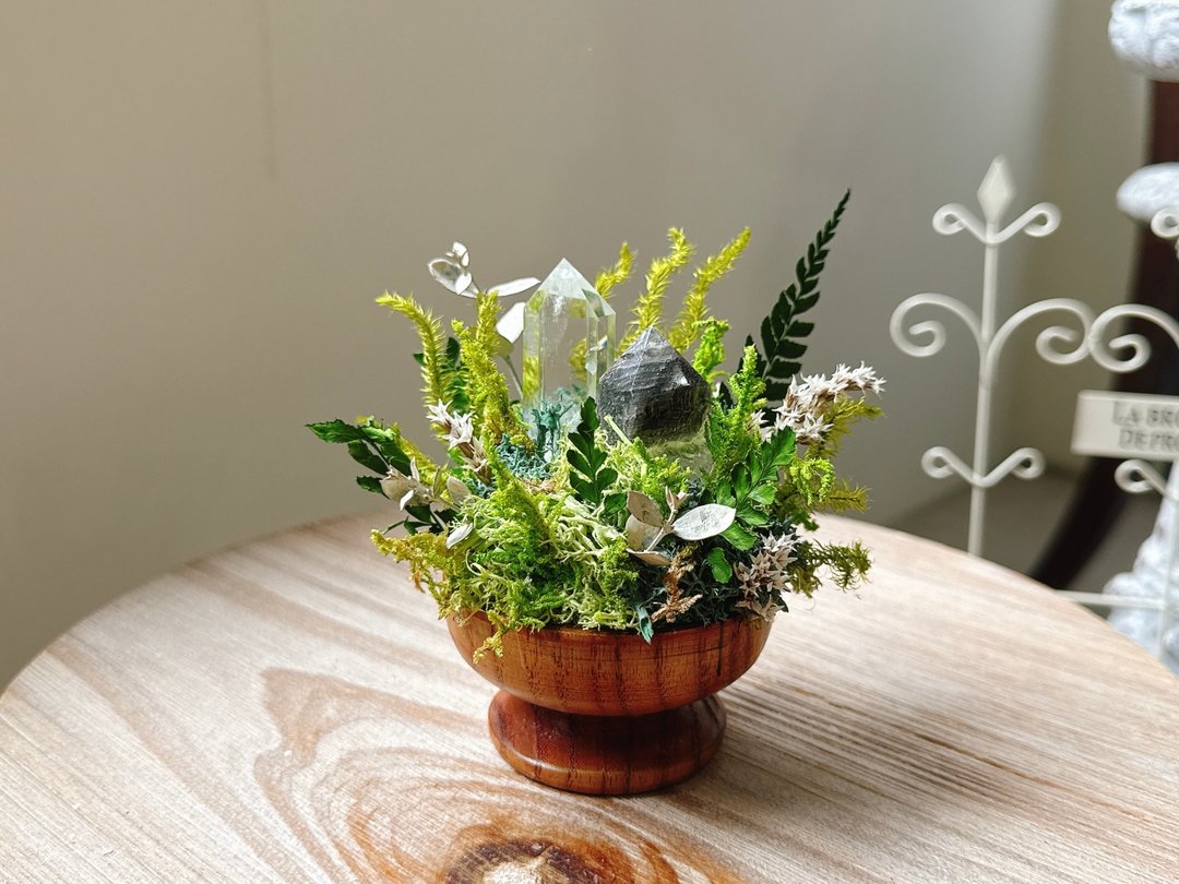 静谧时光 I 绿幽灵水晶柱 白水晶柱 永生绿植栽 - 植栽/盆栽 - 水晶 绿色