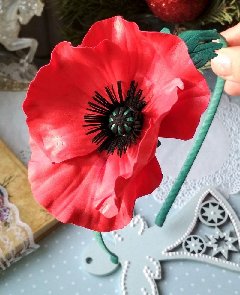 新娘红色罂粟花头饰 婚礼碎花发饰 红色花卉发带 - 发饰 - 防水材质 红色