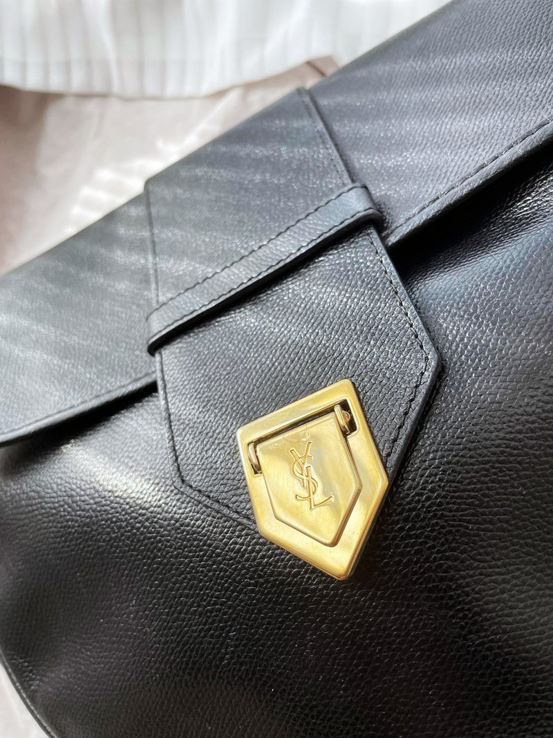中古美品 圣罗兰YSL 半月马鞍包单肩包斜背包斜背包斜挎包通勤包 - 侧背包/斜挎包 - 防水材质 黑色