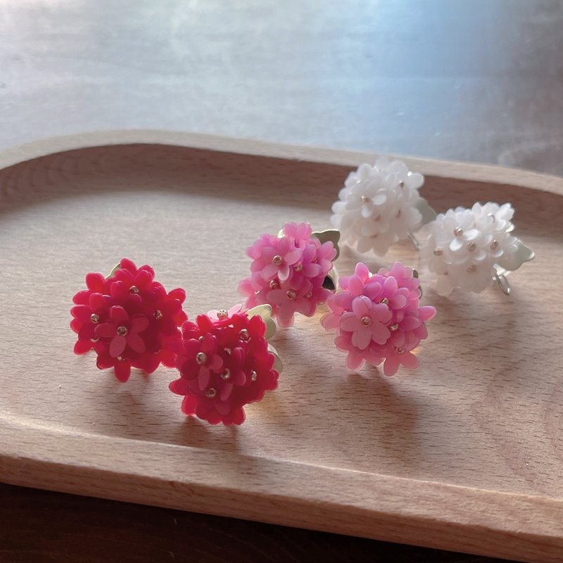 花团团 - 耳环/耳夹 - 铜/黄铜 红色