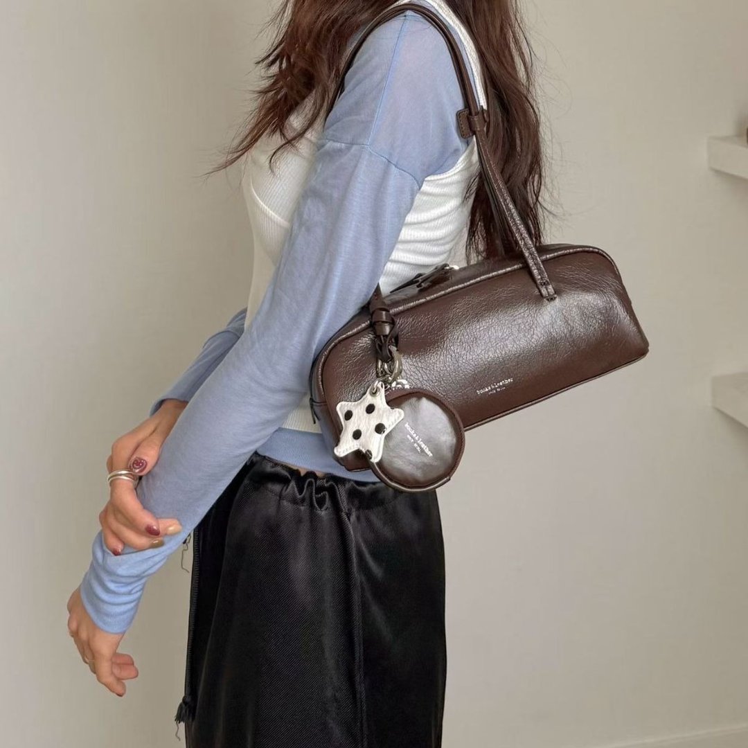 【Bucks&leather】真皮亮面迷你法棍包 - 少量现货 - 手提包/手提袋 - 真皮 咖啡色