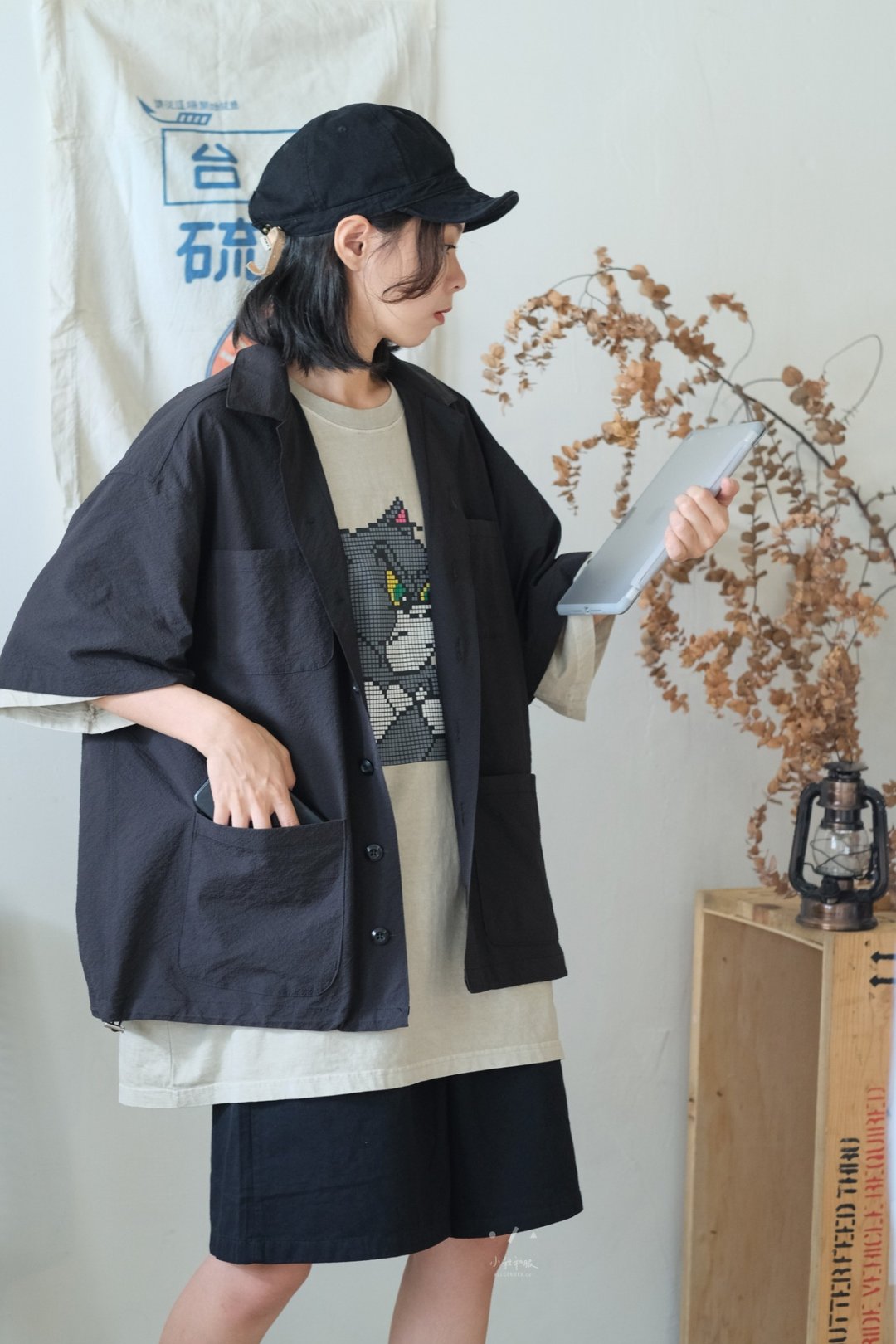 华夫格立体薄套装-2色(可拆售)-雾黑 - 男装衬衫 - 棉．麻 黑色