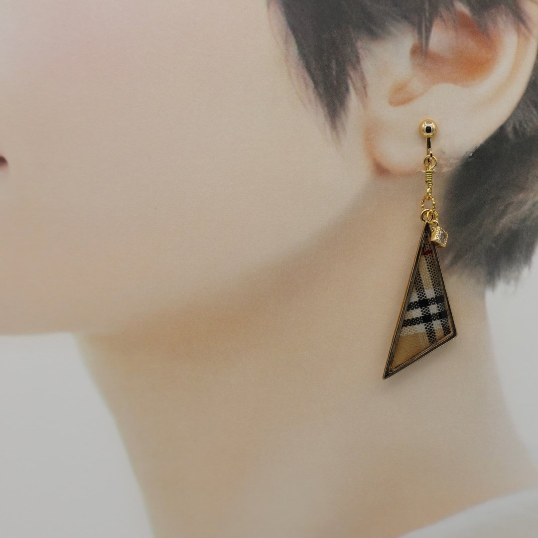 triangle.l_ Nova plaid - 耳环/耳夹 - 其他金属 咖啡色