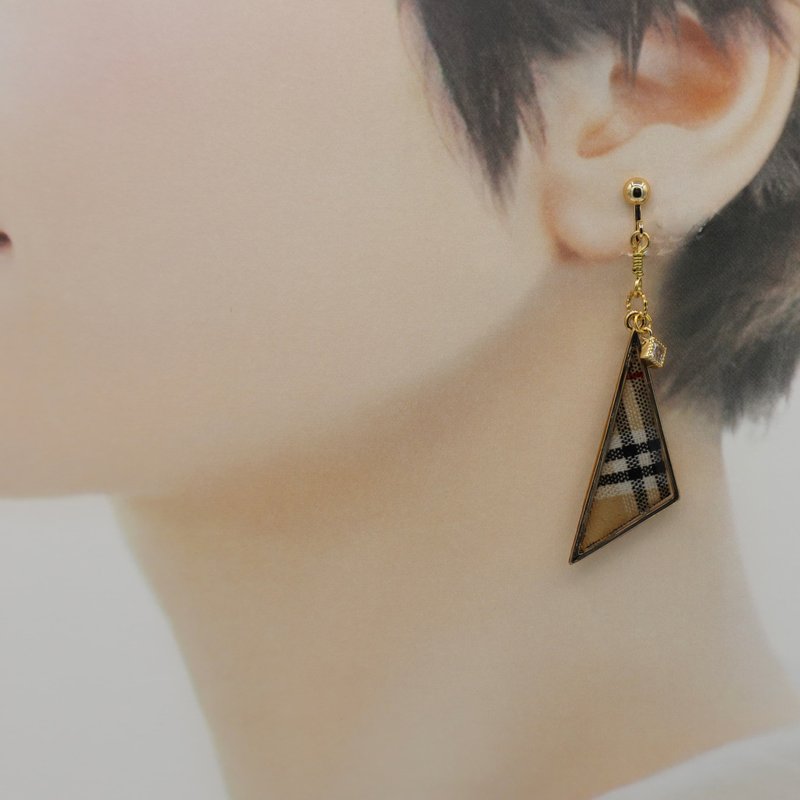 triangle.l_ノバチェック柄 - 耳环/耳夹 - 其他金属 咖啡色