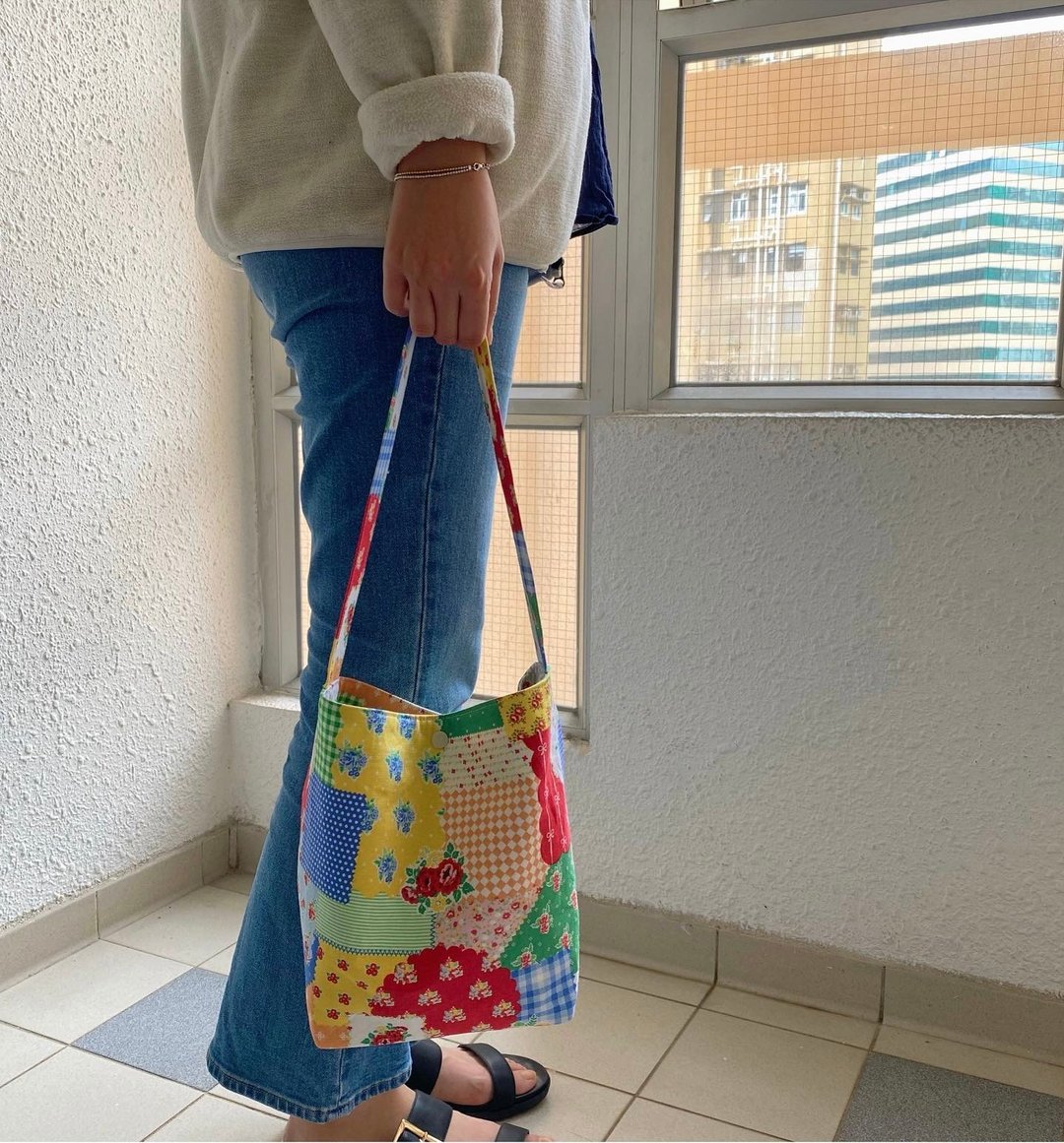 拼布图案肩挽袋/ 侧背包/ shoulder bag - 侧背包/斜挎包 - 棉．麻 多色