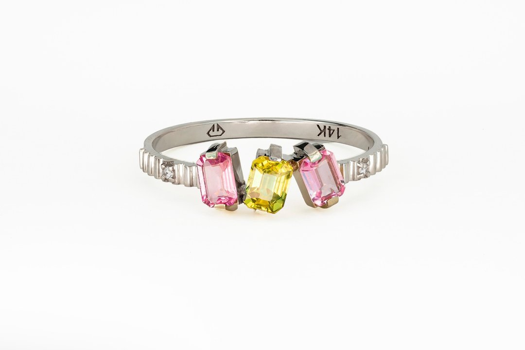 Baguette sapphires and diamonds ring - 戒指 - 贵金属 金色
