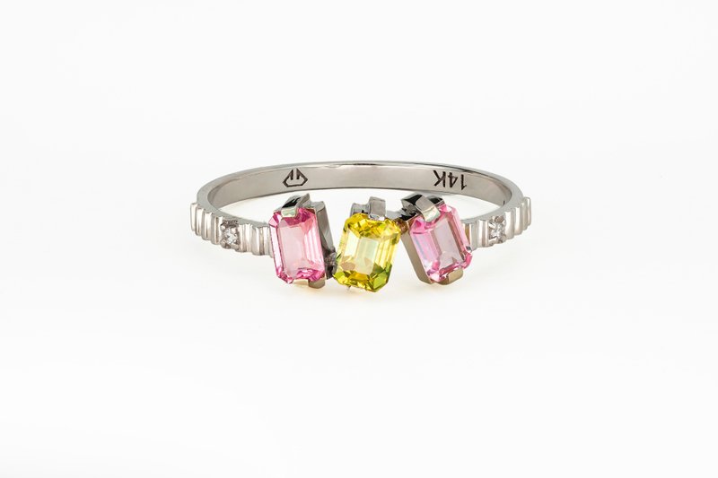 Baguette sapphires and diamonds ring - 戒指 - 贵金属 金色