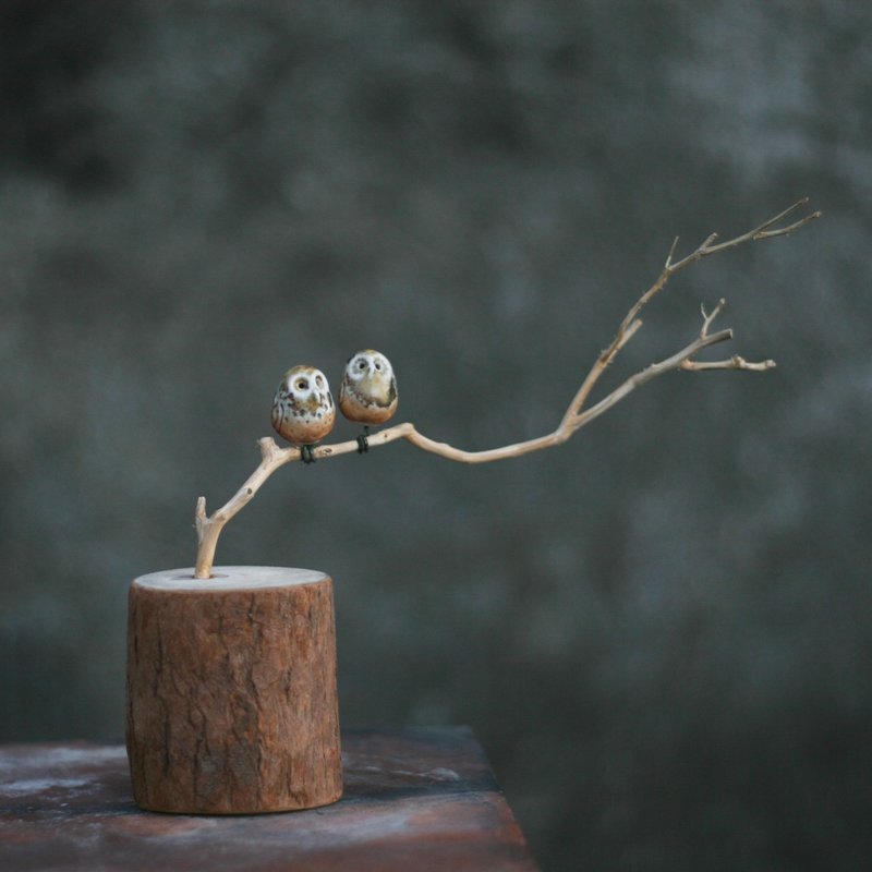 枝头恋人 晕染猫头鹰 - 摆饰 - 陶 卡其色
