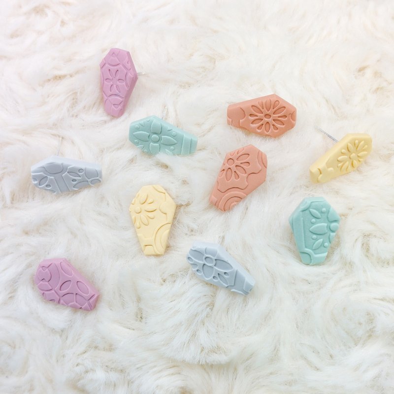 花砖压花软陶耳环 - 耳环/耳夹 - 粘土 