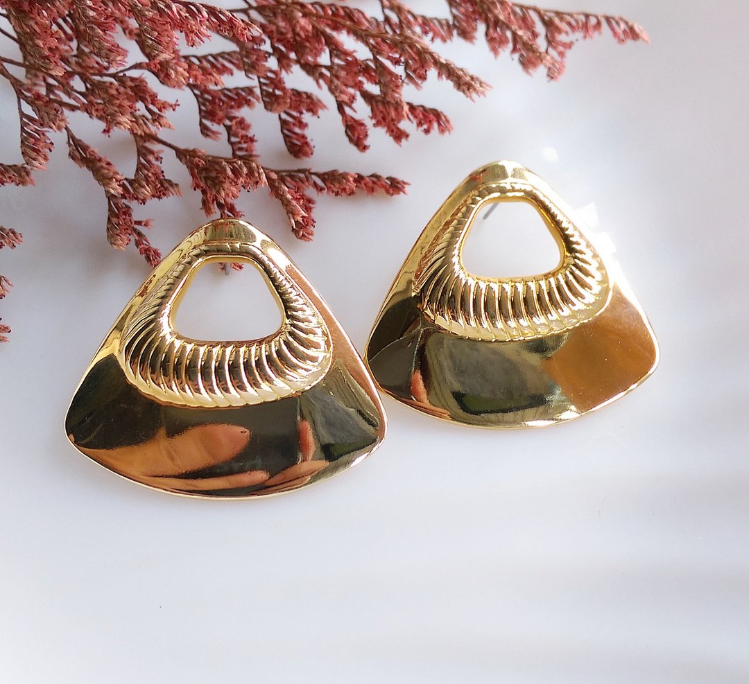 【西洋古董饰品 】 金属镀金 简单摩登  针式耳环 - 耳环/耳夹 - 其他金属 金色