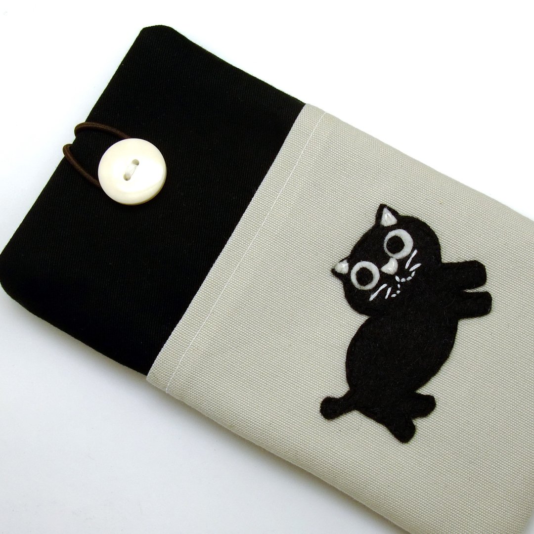 定制化电话包 手机袋 手机保护布套例如 iPhone  小黑猫 (P-117) - 手机壳/手机套 - 棉 黑色