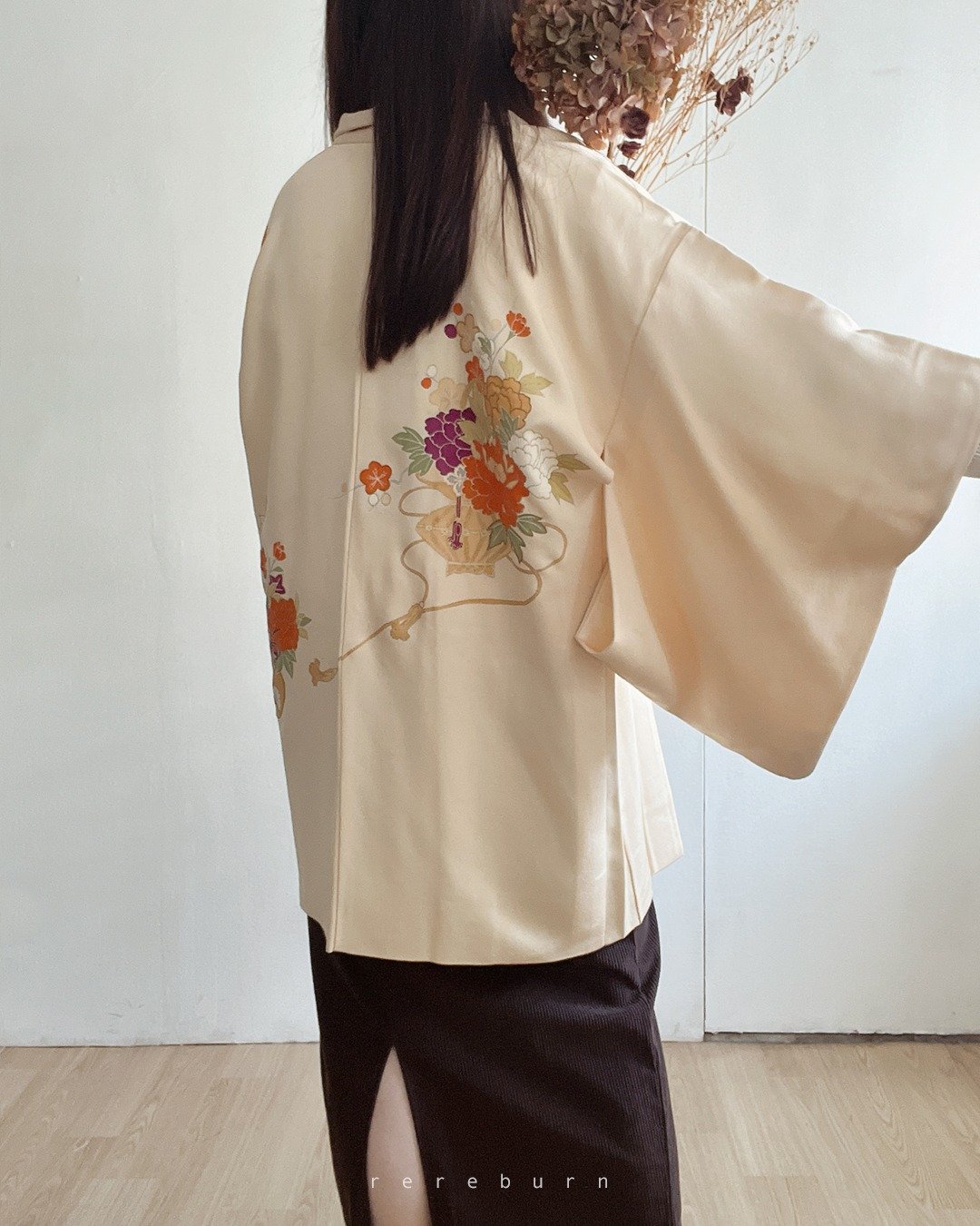 日本制和风印花米卡其古着羽织和服外套 - 女装休闲/机能外套 - 聚酯纤维 黄色