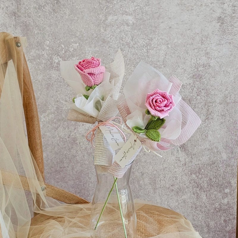针织玫瑰小花束/ 快速出货 现货 - 干燥花/捧花 - 棉．麻 粉红色