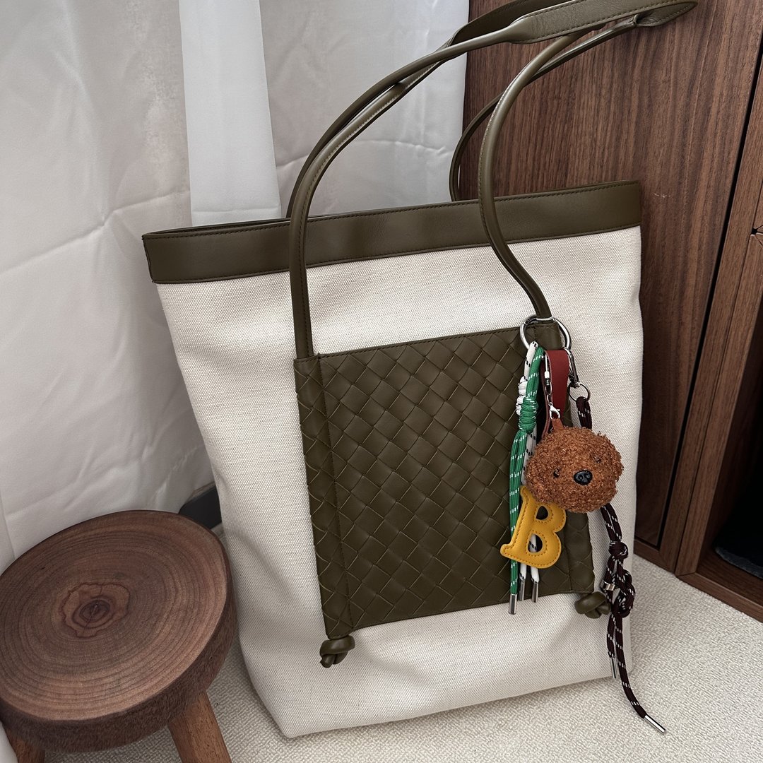 BOTTEGA VENETA 葆蝶家 Intrecciato 帆布 × 皮革 米色 手提包 - 手提包/手提袋 - 棉 白色