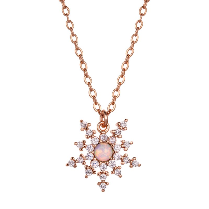 雪花设计 蛋白石 锆钻 精镀14k玫瑰金 独家设计款 - 项链 - 半宝石 白色