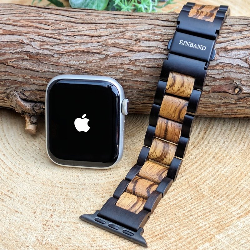 【木制表带】EINBAND Apple Watch 原木表带 天然木表带 木质表带 20mm【黑檀木 × 斑马木】 - 女表 - 木头 咖啡色