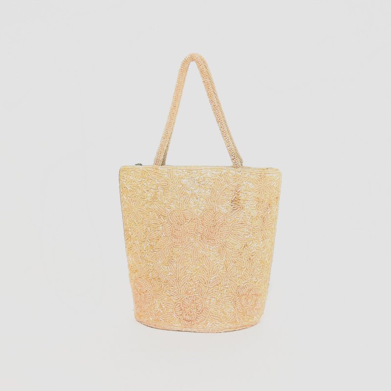 【蛋植物古着】雪见飞梅珠饰手提古着包 - 手提包/手提袋 - 其他人造纤维 白色