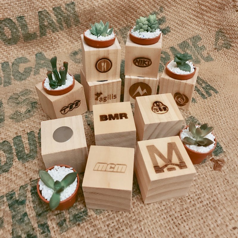 免费雷雕logo文字 松木多肉盆栽 大量订制 可加购包装 - 植栽/盆栽 - 木头 咖啡色