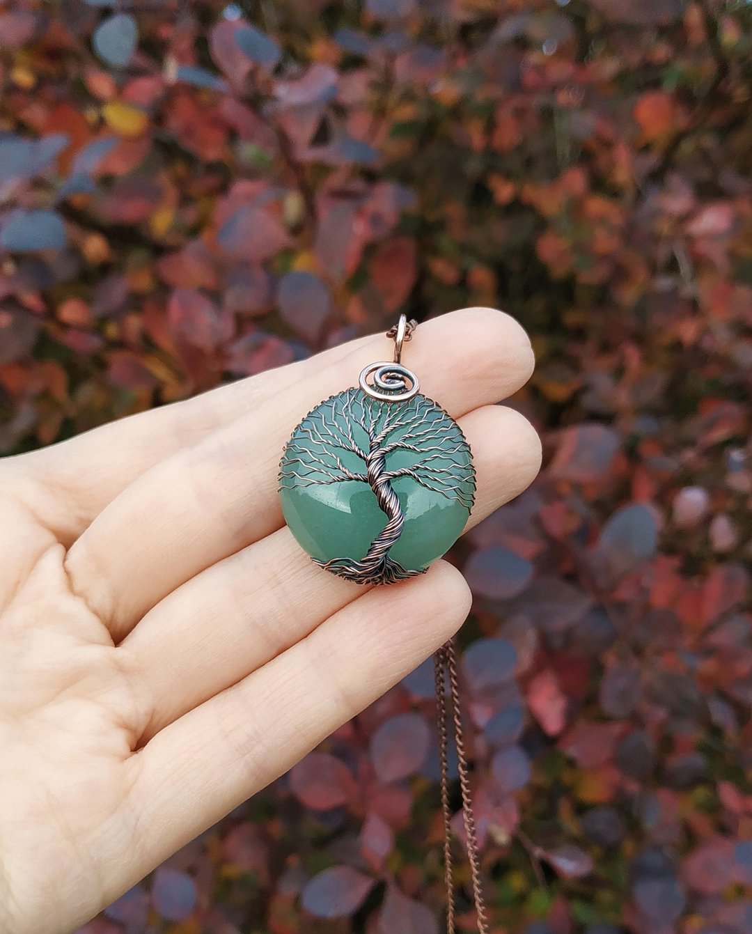 Green Aventurine Tree Of Life Pendant, Copper Anniversary Gift, Viking Mythology - 项链 - 宝石 绿色